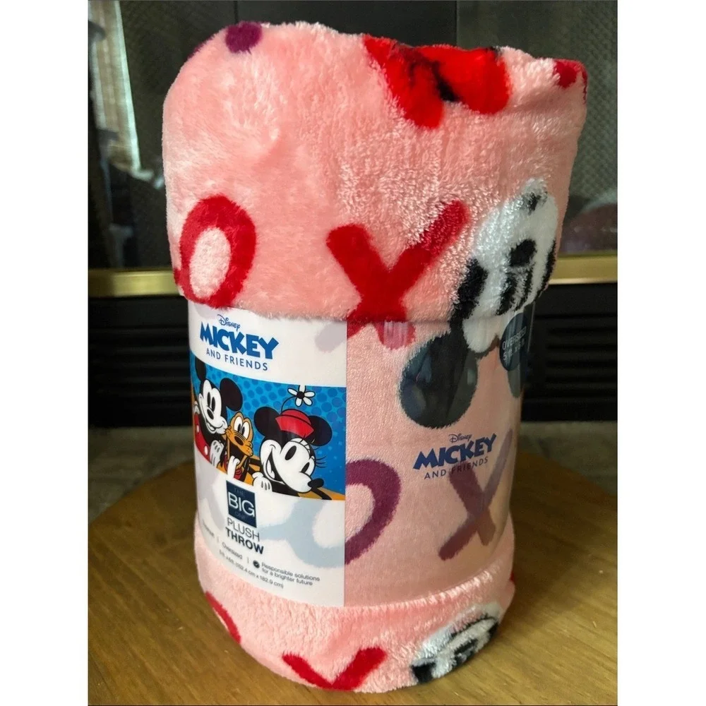 Disney Minnie & Mickey Plush Heart XOXO Throw Blanket Oversized 5ft x 6ft NEW
